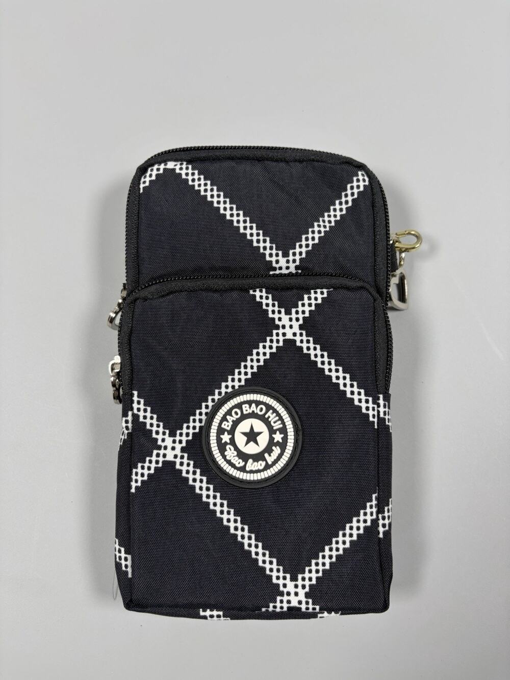 Bao Bao Hui Black Small Crossbody Bag with Zipper Logo Patch & Teal Lining CUTE!